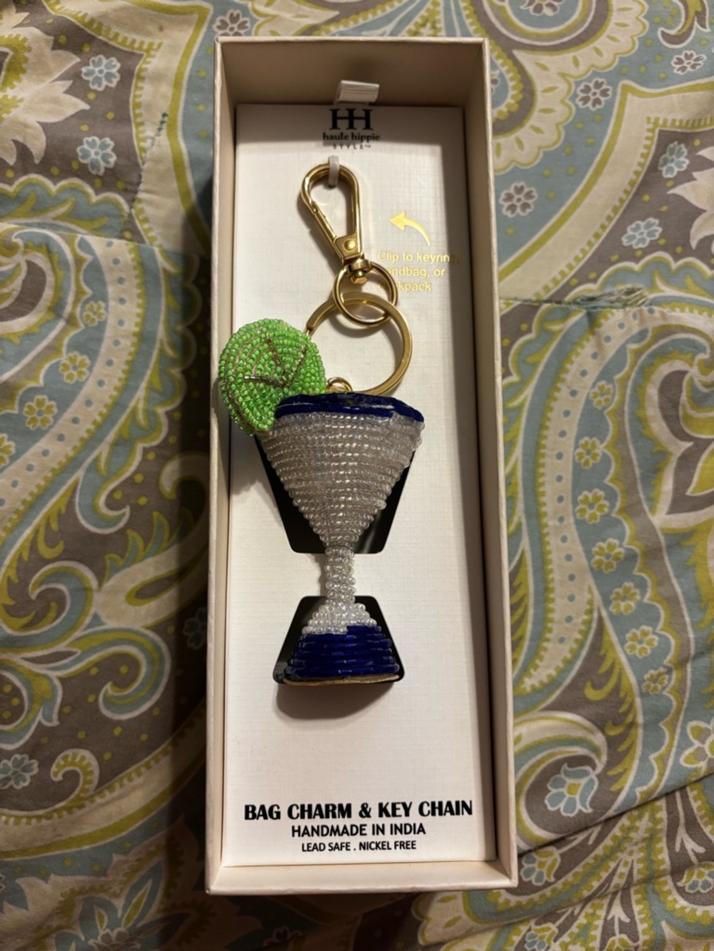 Haute Hippie Beaded Martini Bag Charm - Blue, White, Green